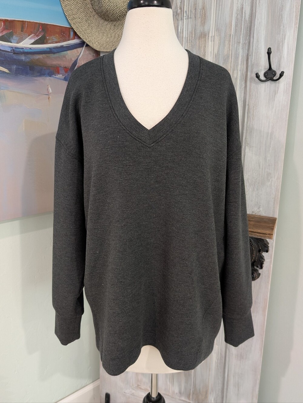 SPANX Dark Gray V-Neck Sweater - Classic Pullover